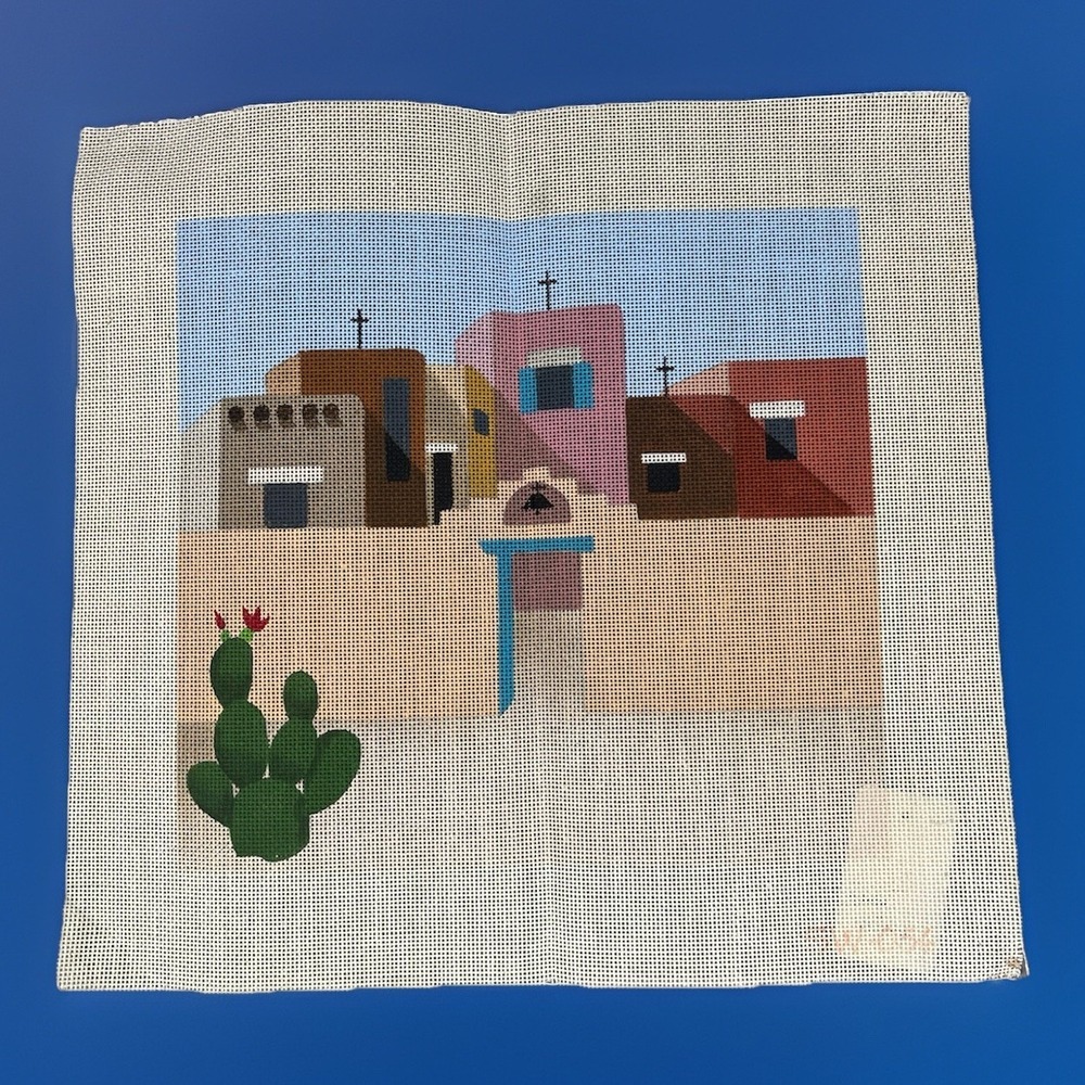 Hand Painted Needlepoint Canvas Southwest Arizona New Mexico Desert Architecture